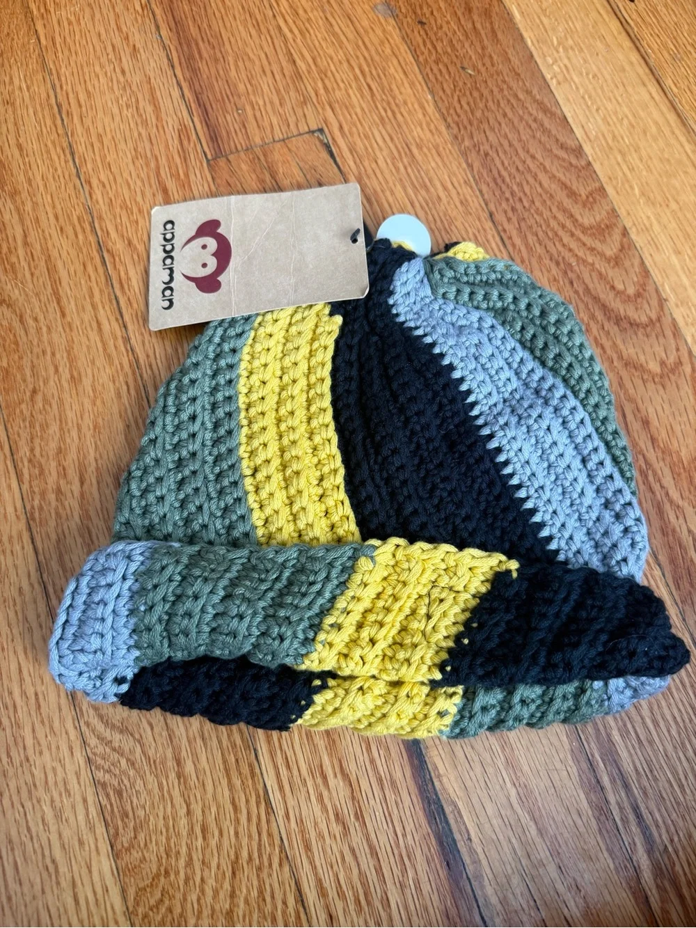 Kids Striped Knit Beanie - Green, Yellow, Black, Gray